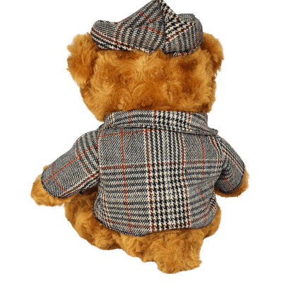 Teddybär im Tweed-Look mit Mütze von hinten