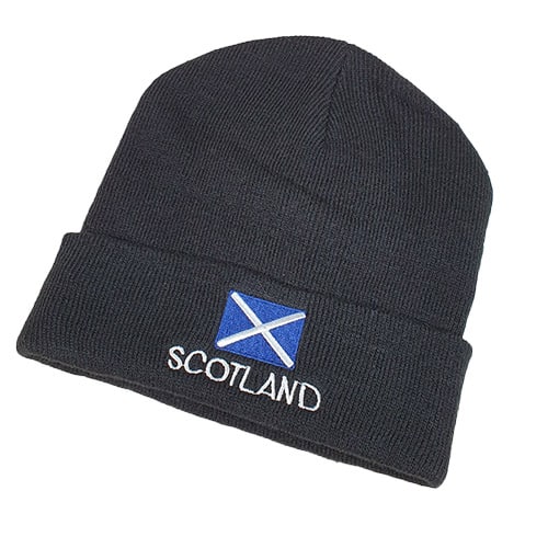 schwarze Beanie Mütze mit Schottland-Flagge