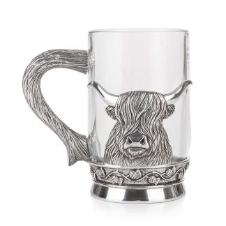Glas-Krug mit Pewter-Highland Cow