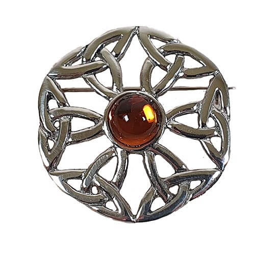 Brosche keltisches Knotenmuster Bernstein