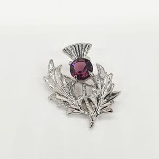 Brosche schottische Distel mit lila Stein