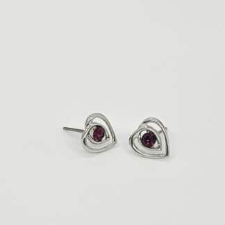 Ohrstecker Herz mit lila Stein