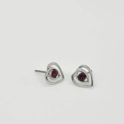Ohrstecker Herz mit lila Stein
