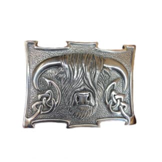 Kilt Buckle Gürtelschnalle für Kiltgürtel mit einer schottischen Highland Cow Hochlandrind