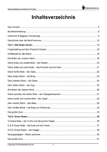 Dudelsacklehrbuch für Kinder Dudelsackschule.de Inhaltsverzeichnis 1