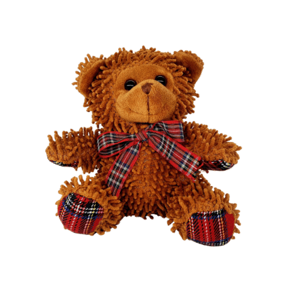Teddybär aus Chenille-Garn mit karierter Schleife