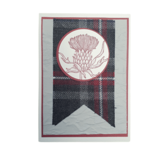 Grußkarte mit Tartan Stoff und Distel